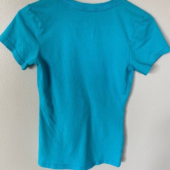 Nike V-Neck Teal Blue Activewear Dri-Fit Slim Fit Shirt, XS - Picture 4 of 6